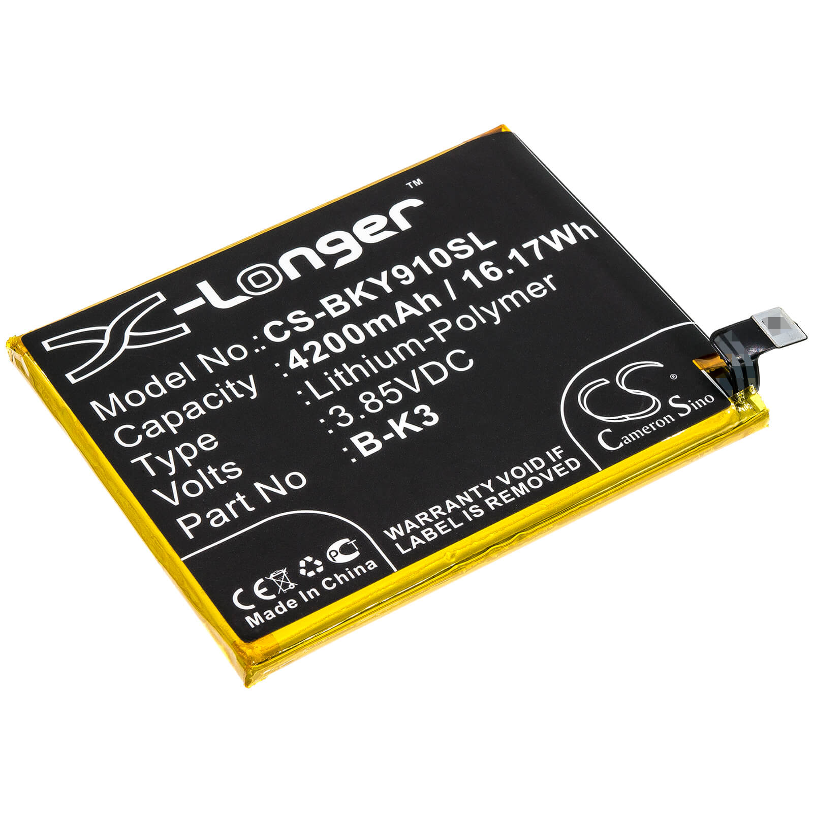 3.85V, 4200mAh, Li-Polymer Battery fits Bbk, V1945a, V1945t, 16.17Wh