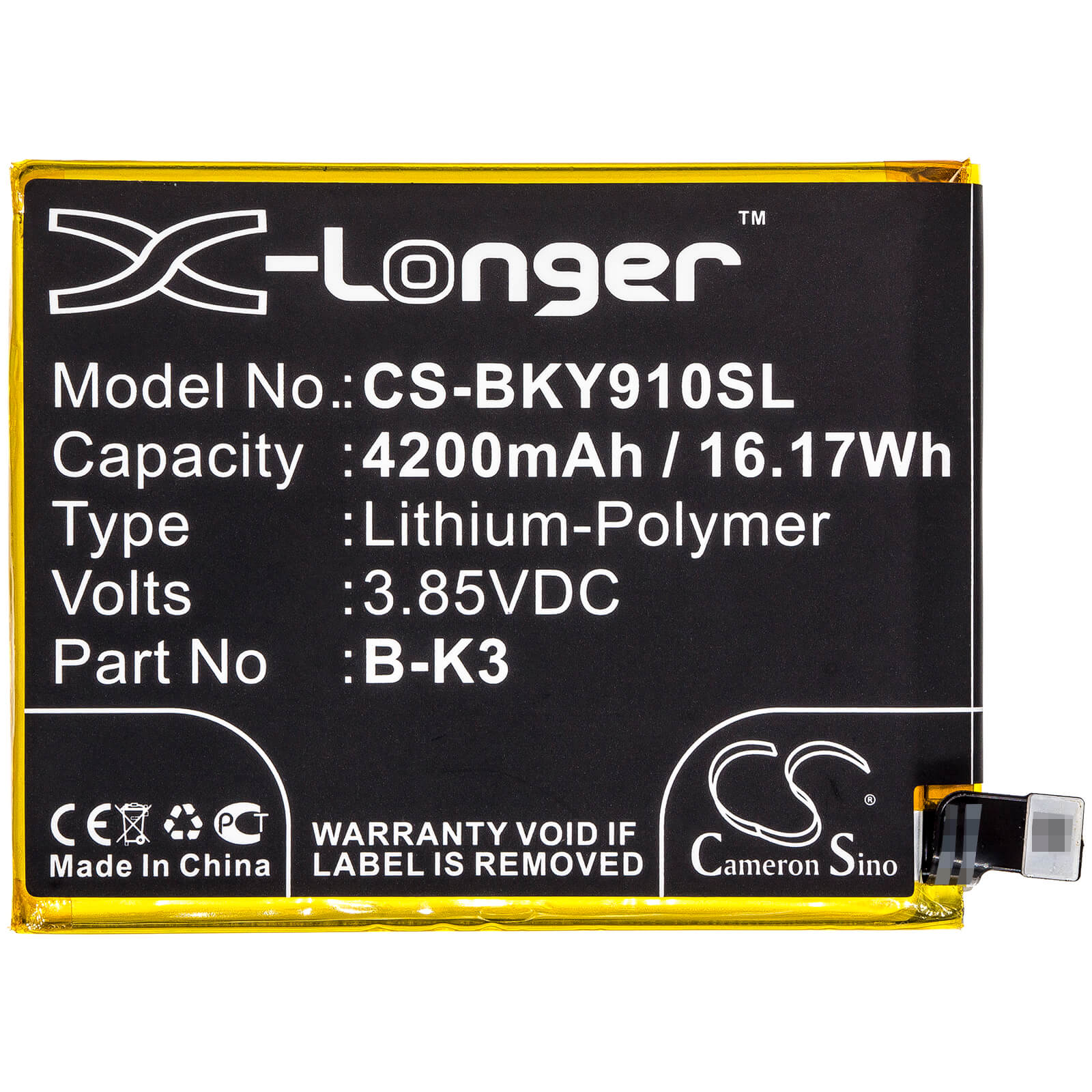 3.85V, 4200mAh, Li-Polymer Battery fits Vivo, V1945a, V1945t, 16.17Wh