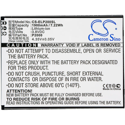 3.8V, 1900mAh, Li-ion Battery fits Elephone, P2000, P2000c, 7.22Wh