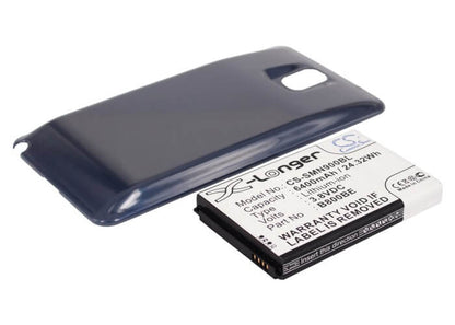 Blue, 3.8V, 6400mAh, Li-ion Battery fits Samsung, Galaxy Note 3, Galaxy Note Iii, 24.32Wh