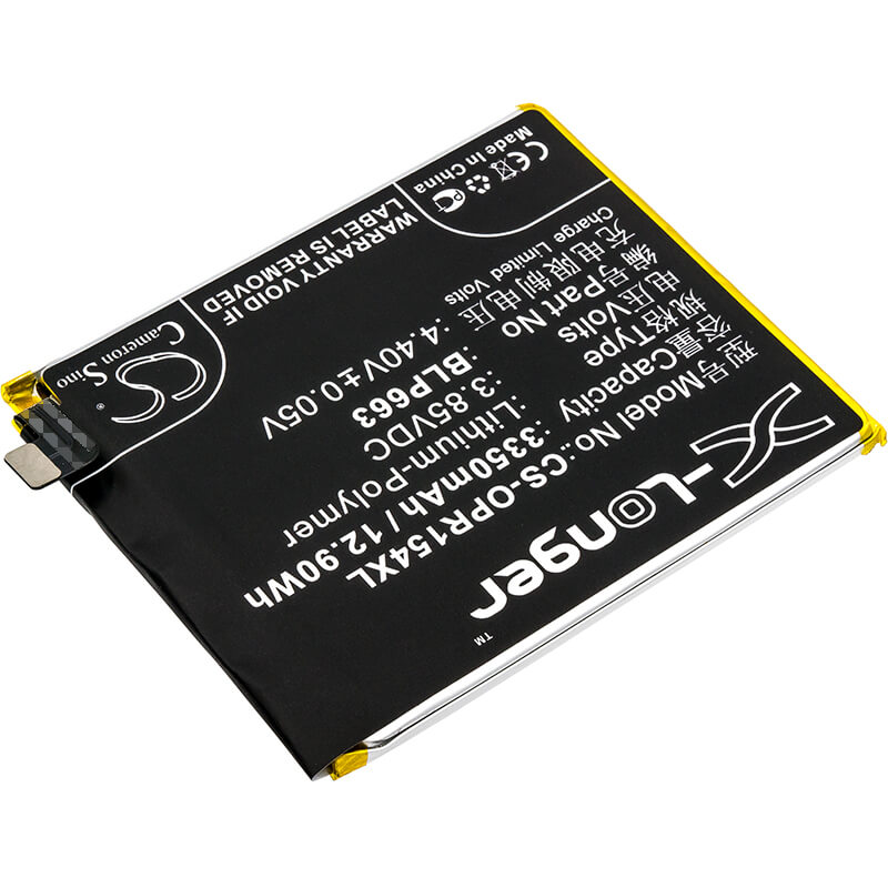 3.85V, 3350mAh, Li-Polymer Battery fits Oppo, Cph1835, Pacm00, 12.8975Wh