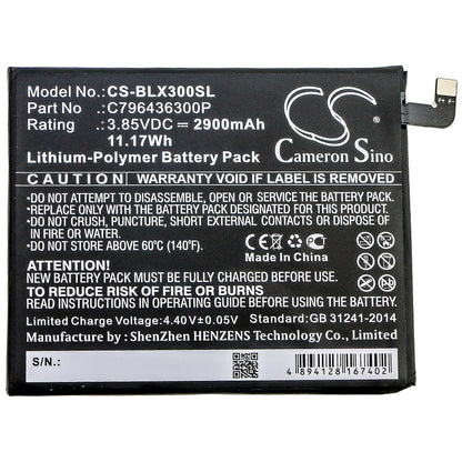 3.85V, 2900mAh, Li-Polymer Battery fits Blu, V0210ww, Vivo Xl3 Plus, 11.165Wh