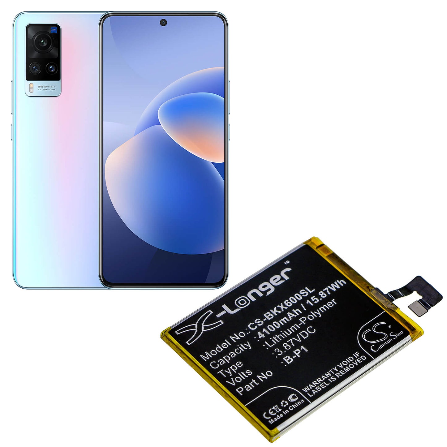 3.87V, 4100mAh, Li-Polymer Battery fits Vivo, V2047, V2047a, 15.867Wh