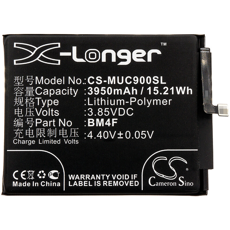 3.85V, 3950mAh, Li-Polymer Battery fits Xiaomi, M1906f9sc, Mi Cc9e, 15.2075Wh