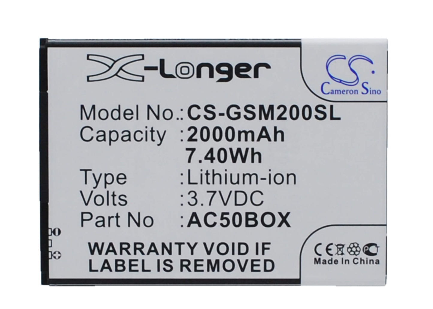 3.7V, 2000mAh, Li-ion Battery fits Archos, 50 Neon, 50 Neon 4g, 7.4Wh