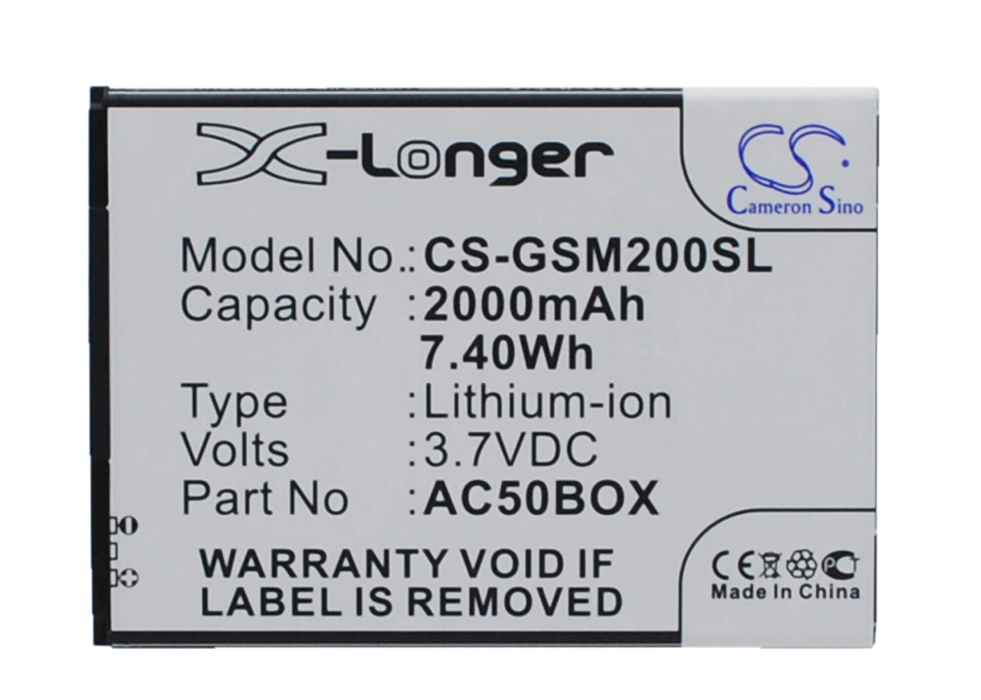 3.7V, 2000mAh, Li-ion Battery fits Archos, 50 Neon, 50 Neon 4g, 7.4Wh