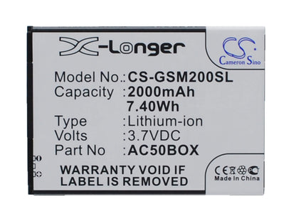 3.7V, 2000mAh, Li-ion Battery fits Gsmart, Mika M2, 7.4Wh