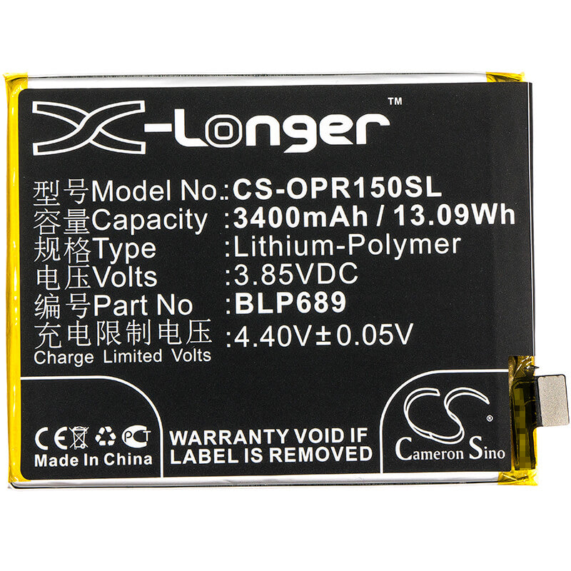 3.85V, 3400mAh, Li-Polymer Battery fits Oppo, Pbcm10, Pbct10, 13.09Wh