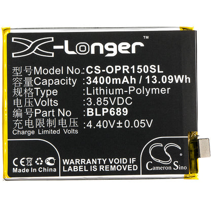 3.85V, 3400mAh, Li-Polymer Battery fits Oppo, Pbcm10, Pbct10, 13.09Wh