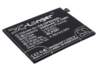 3.8V, 2400mAh, Li-Polymer Battery fits Oppo, R1c, R8200, 9.12Wh