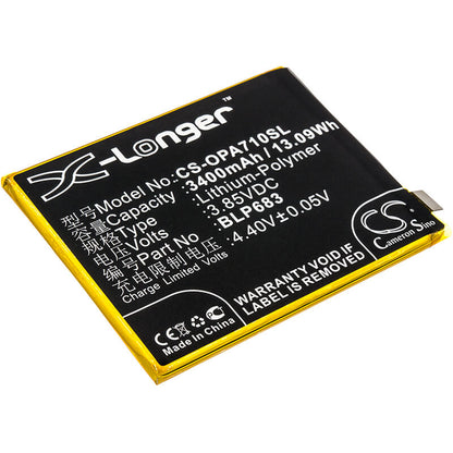 3.85V, 3400mAh, Li-Polymer Battery fits Oppo, A7x, A7x Dual Sim, 13.09Wh
