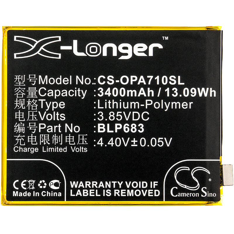 3.85V, 3400mAh, Li-Polymer Battery fits Oppo, A7x, A7x Dual Sim, 13.09Wh