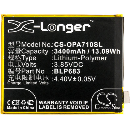 3.85V, 3400mAh, Li-Polymer Battery fits Oppo, A7x, A7x Dual Sim, 13.09Wh