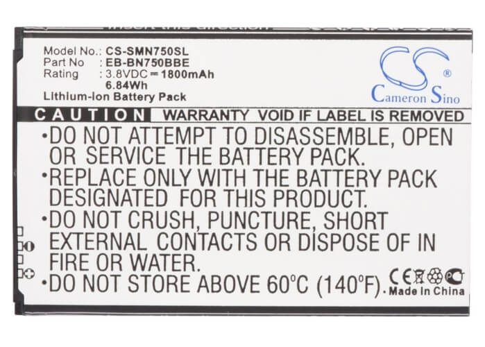 3.8V, 1800mAh, Li-ion Battery fits Samsung, Galaxy Note 3 Mini, Galaxy Note 3 Neo, 6.84Wh