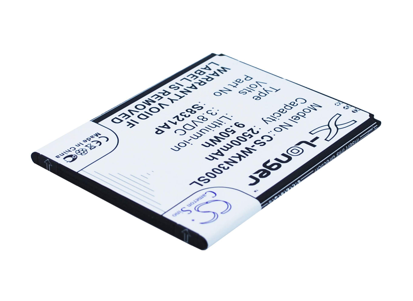3.8V, 2500mAh, Li-ion Battery fits Wiko, N300, Slide, 9.5Wh