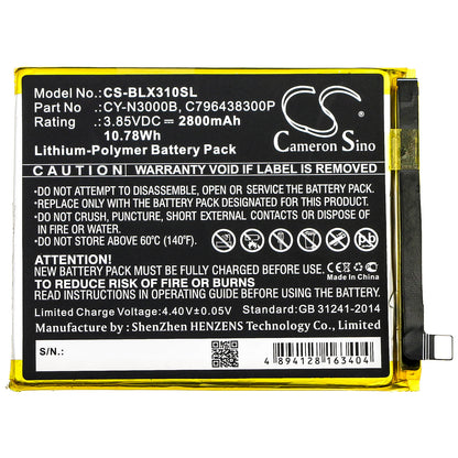 3.85V, 2800mAh, Li-Polymer Battery fits Blu, V0310ww, Vivo Xi Plus, 10.78Wh