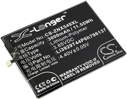 3.85V, 3000mAh, Li-Polymer Battery fits Nubia, Nx549j, Z11 Mini S, 11.55Wh