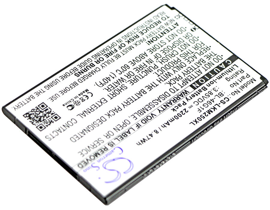 3.85V, 2200mAh, Li-ion Battery fits Lg, Grace, Harmony, 8.47Wh