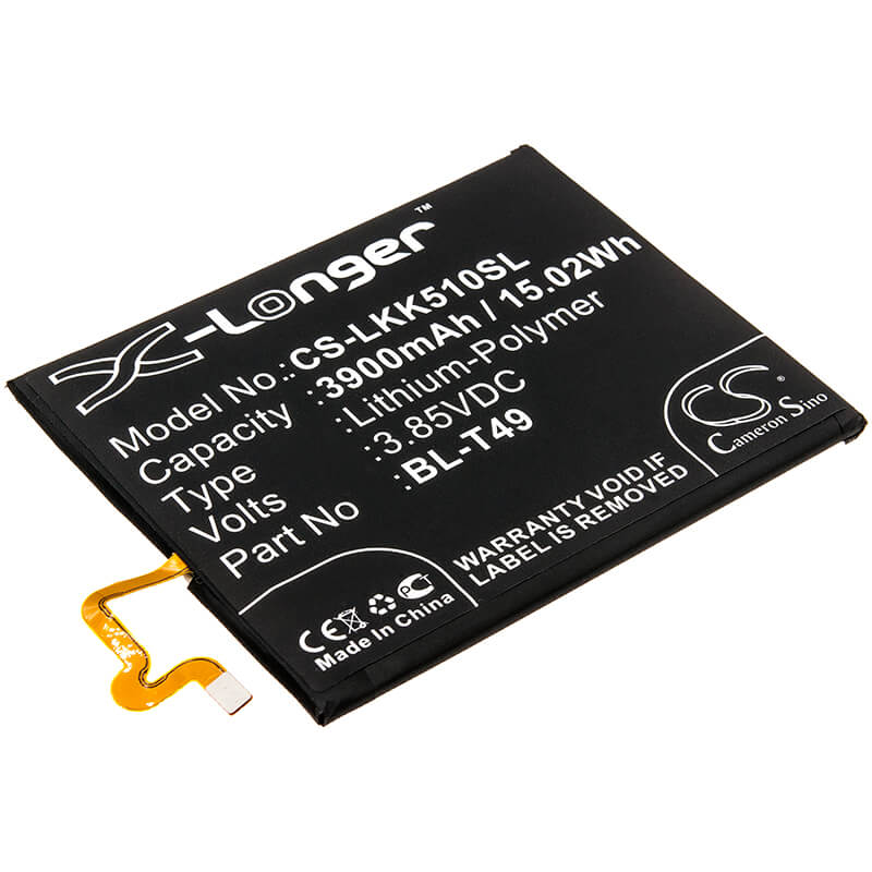 3.85V, 3900mAh, Li-Polymer Battery fits Lg, K510, K51s, 15.015Wh
