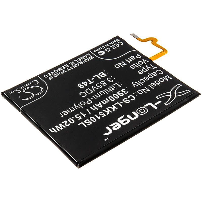 3.85V, 3900mAh, Li-Polymer Battery fits Lg, K510, K51s, 15.015Wh