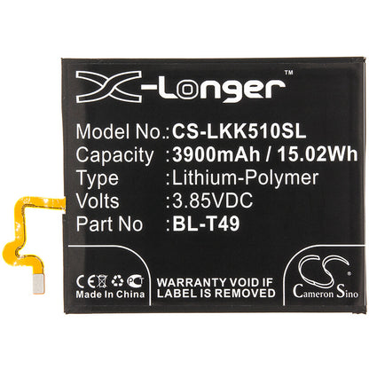 3.85V, 3900mAh, Li-Polymer Battery fits Lg, K510, K51s, 15.015Wh