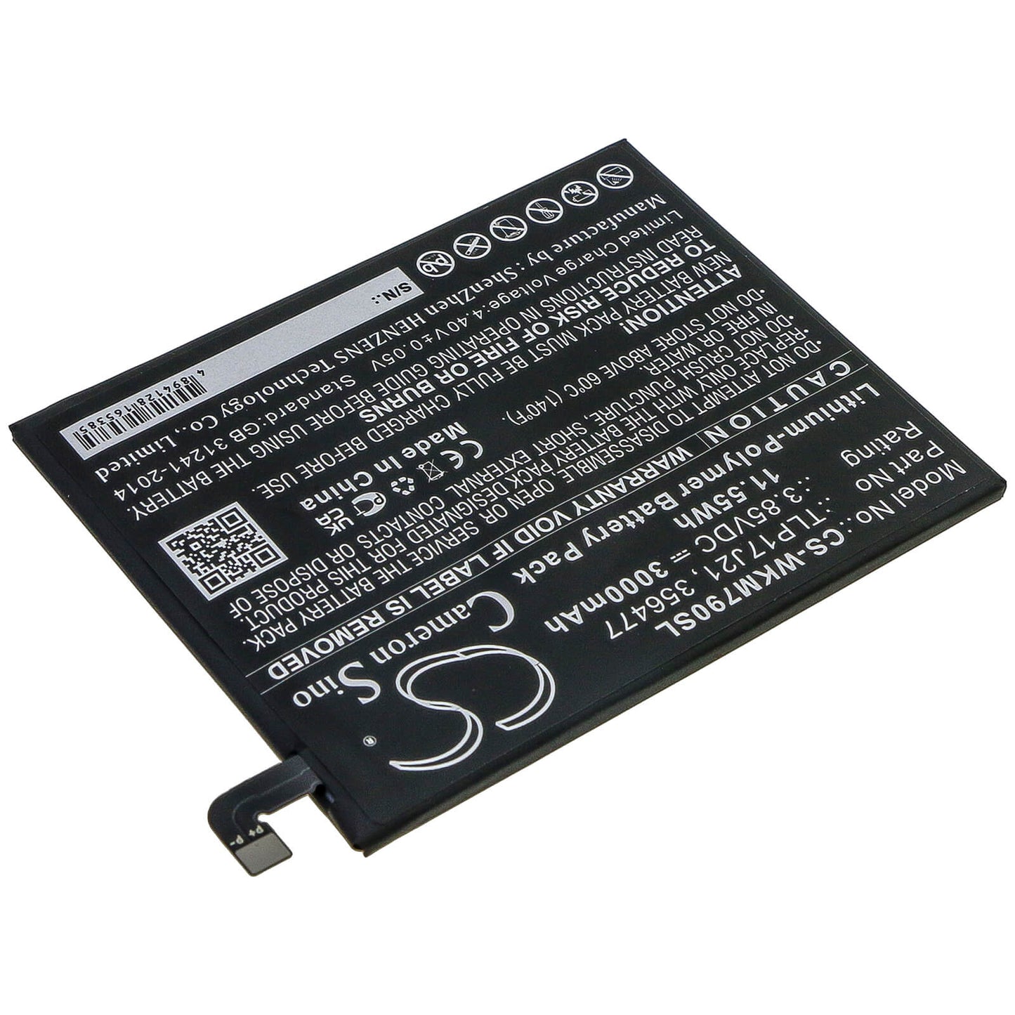 3.85V, 3000mAh, Li-Polymer Battery fits Wiko, M1790, View Xl, 11.55Wh