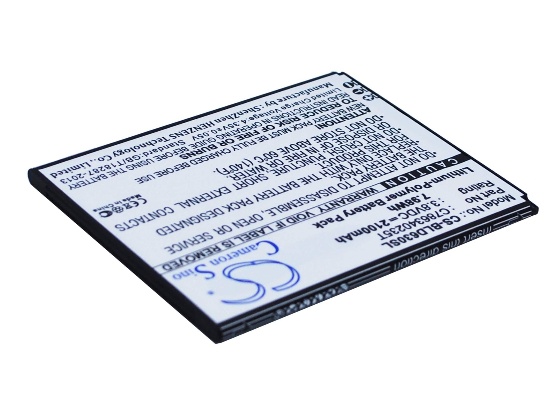 3.8V, 2100mAh, Li-Polymer Battery fits Blu, D630l, D630u, 7.98Wh