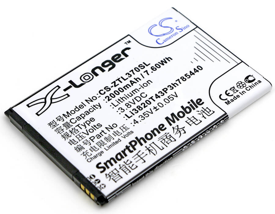 3.8V, 2000mAh, Li-ion Battery fits Zte, Blade L2 Plus, Blade L370, 7.6Wh