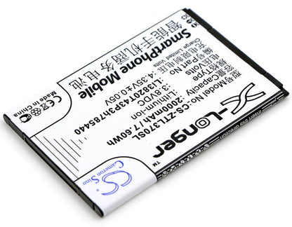 3.8V, 2000mAh, Li-ion Battery fits Zte, Blade L2 Plus, Blade L370, 7.6Wh