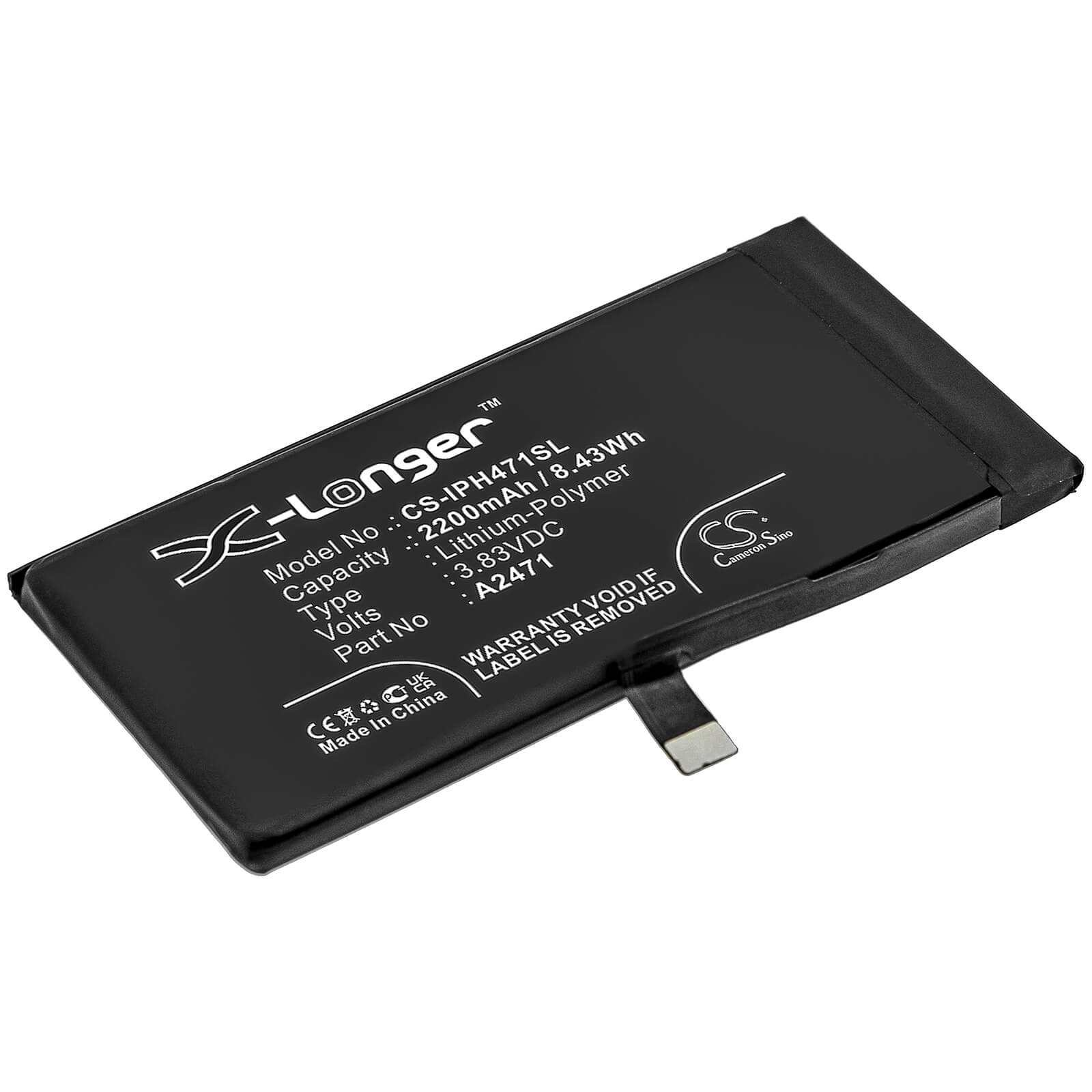 3.83V, 2200mAh, Li-Polymer Battery fits Apple, Iphone 12 Mini, 8.426Wh