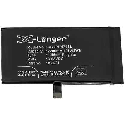 3.83V, 2200mAh, Li-Polymer Battery fits Apple, Iphone 12 Mini, 8.426Wh