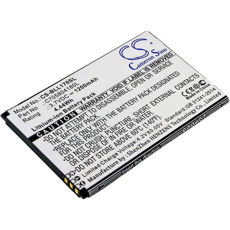 3.7V, 1200mAh, Li-ion Battery fits Blu, L170i, Life Play 2, 4.44Wh