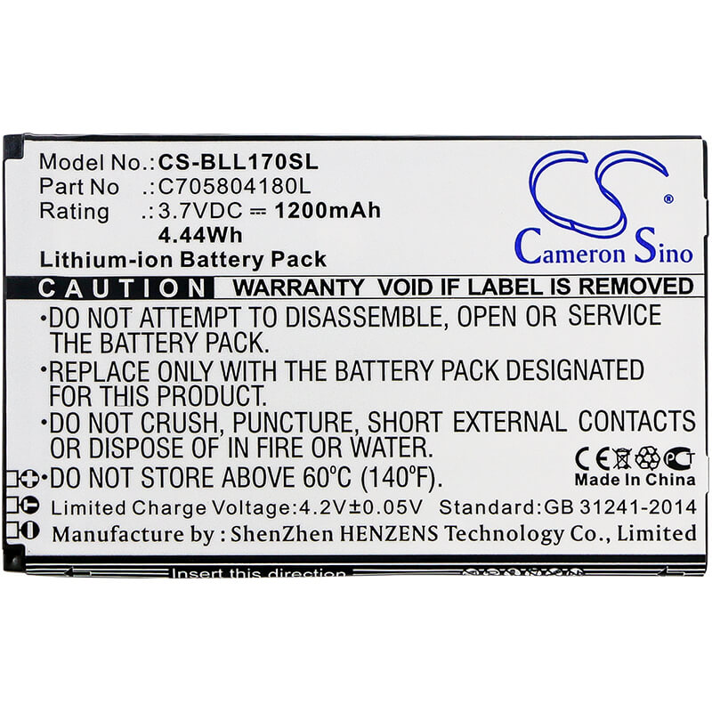3.7V, 1200mAh, Li-ion Battery fits Blu, L170i, Life Play 2, 4.44Wh