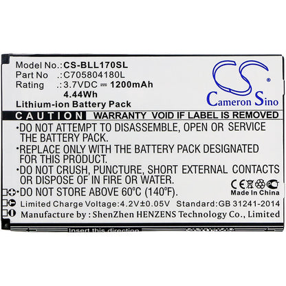 3.7V, 1200mAh, Li-ion Battery fits Blu, L170i, Life Play 2, 4.44Wh