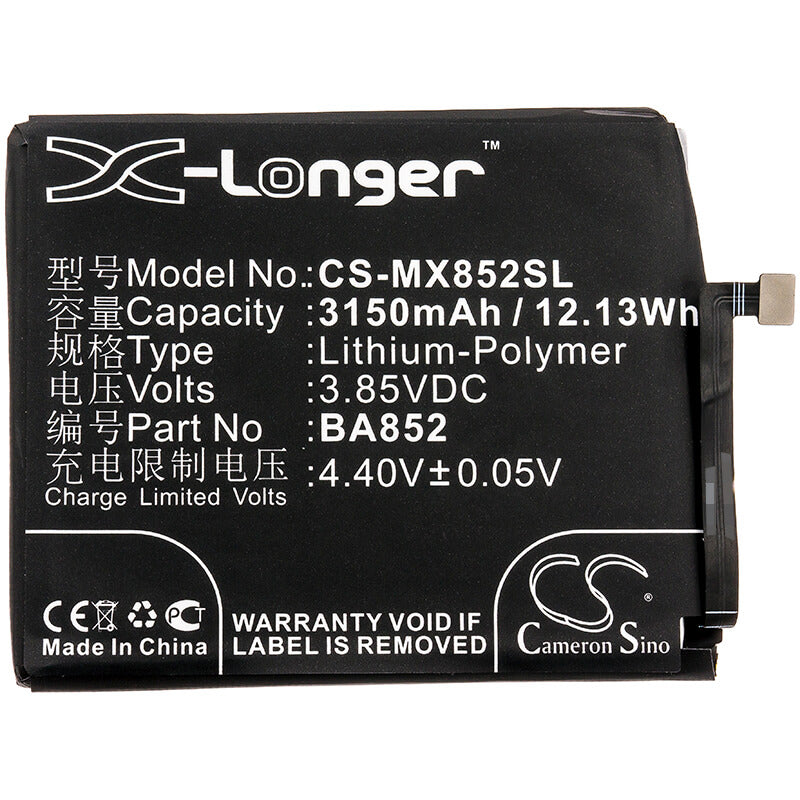 3.85V, 3150mAh, Li-Polymer Battery fits Meizu, 16 Global, 16 Global Dual Sim, 12.1275Wh