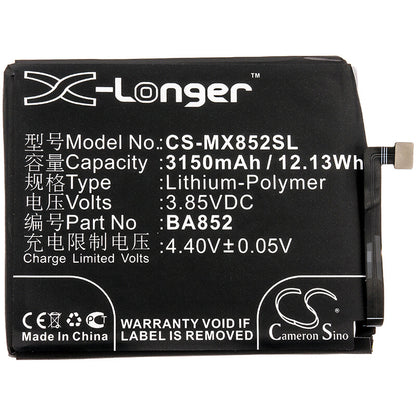 3.85V, 3150mAh, Li-Polymer Battery fits Meizu, 16 Global, 16 Global Dual Sim, 12.1275Wh