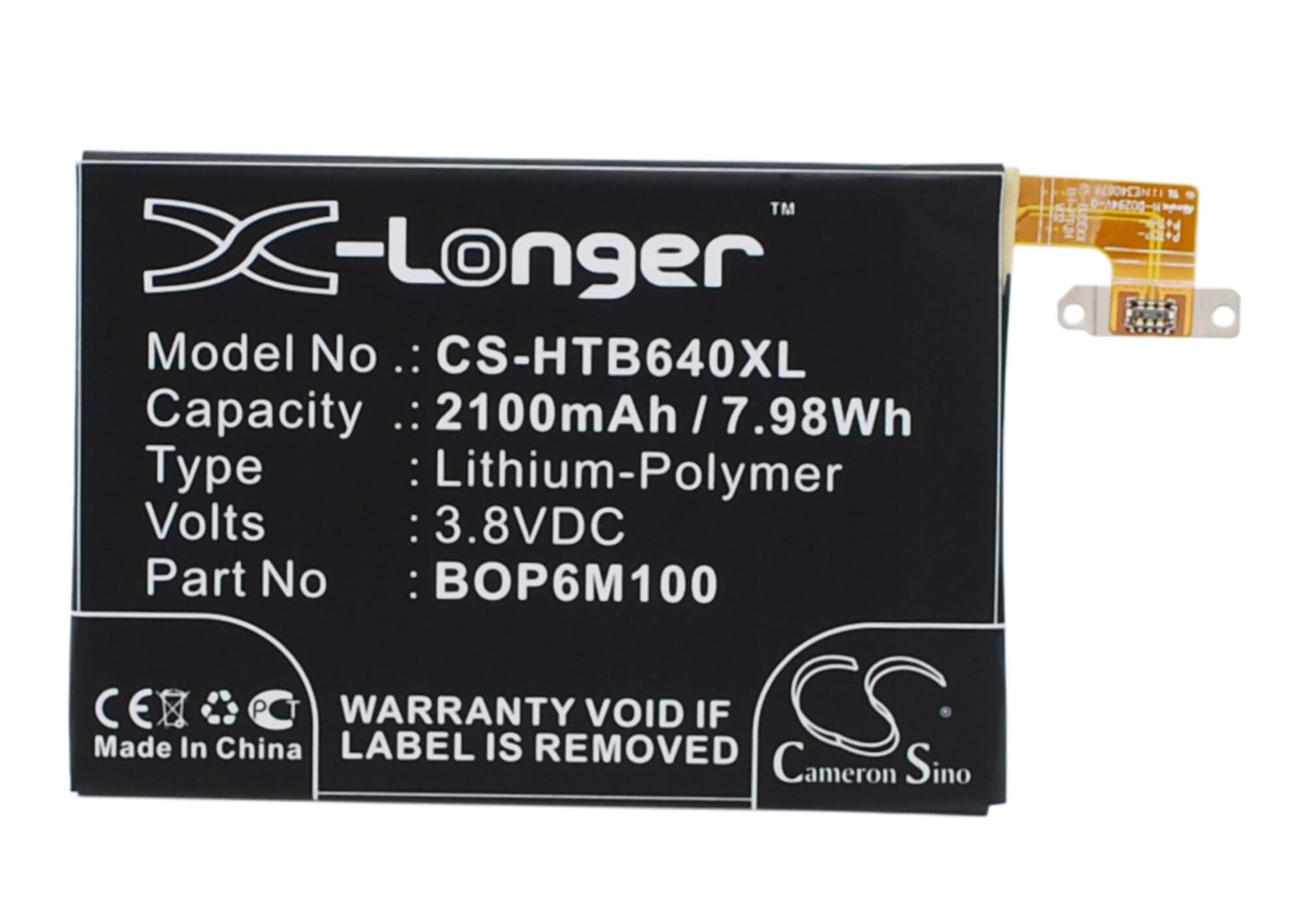 3.8V, 2100mAh, Li-Polymer Battery fits Htc, 0p6b640, 0p8b200, 7.98Wh