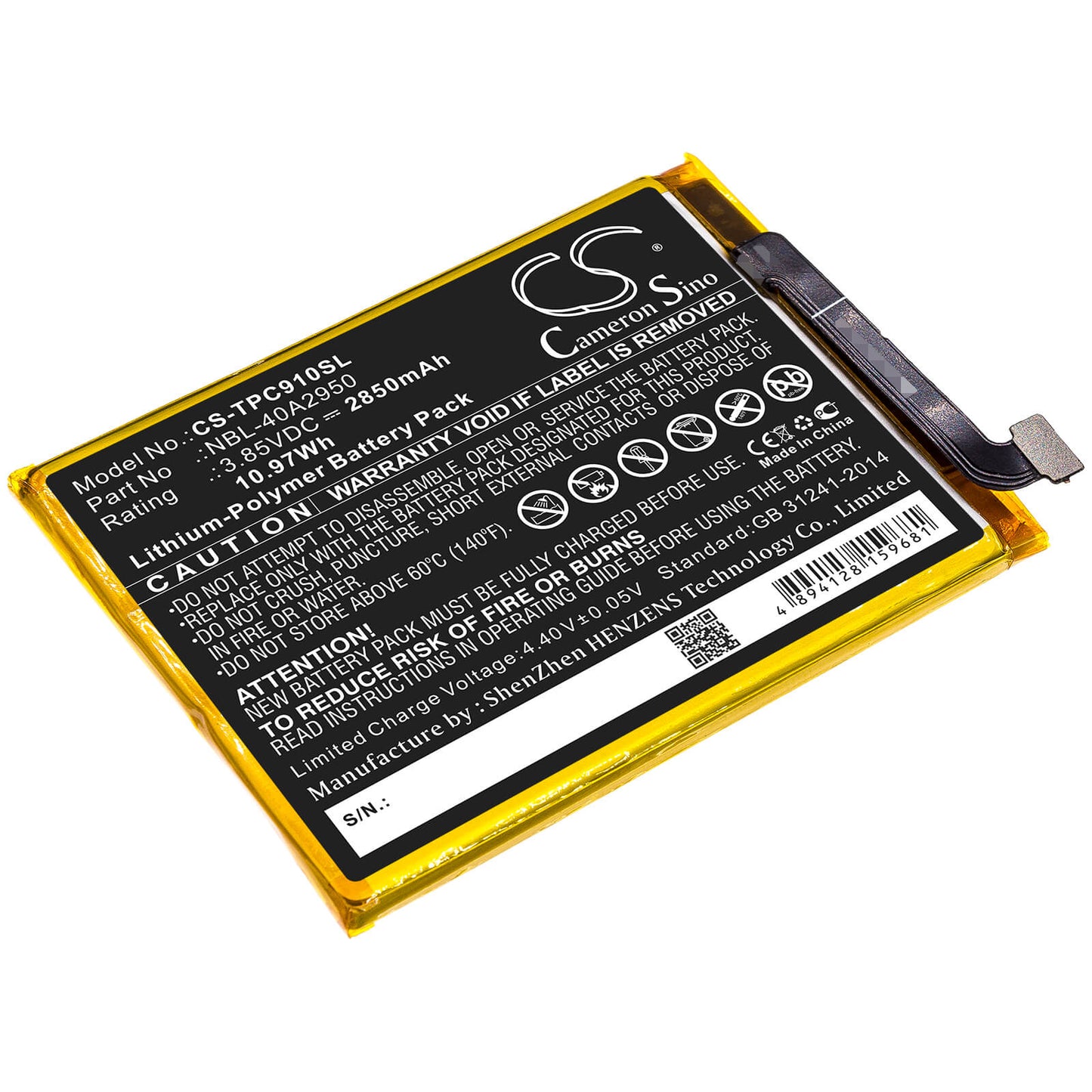 3.85V, 2850mAh, Li-Polymer Battery fits Tp-link, Neffos C9 Max, Tp7062, 10.9725Wh