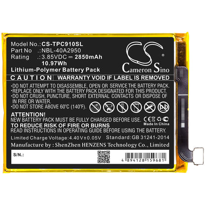 3.85V, 2850mAh, Li-Polymer Battery fits Tp-link, Neffos C9 Max, Tp7062, 10.9725Wh