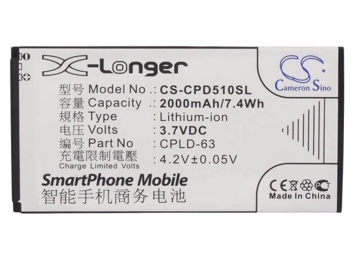 3.7V, 2000mAh, Li-ion Battery fits Coolpad, 2168, D21, 7.4Wh