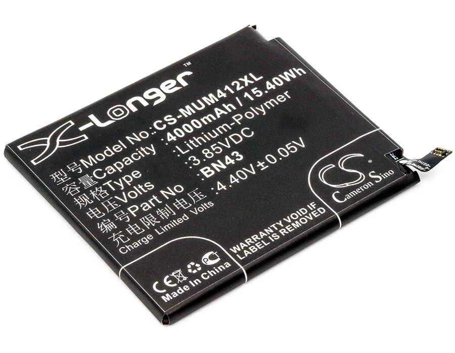 3.85V, 4000mAh, Li-Polymer Battery fits Xiaomi, Note 4x ( China Version ), Redmi Note 4x ( China Version, 15.4Wh