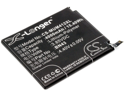3.85V, 4000mAh, Li-Polymer Battery fits Xiaomi, Note 4x ( China Version ), Redmi Note 4x ( China Version, 15.4Wh