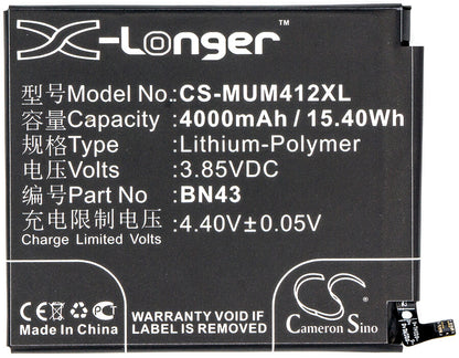 3.85V, 4000mAh, Li-Polymer Battery fits Xiaomi, Note 4x ( China Version ), Redmi Note 4x ( China Version, 15.4Wh