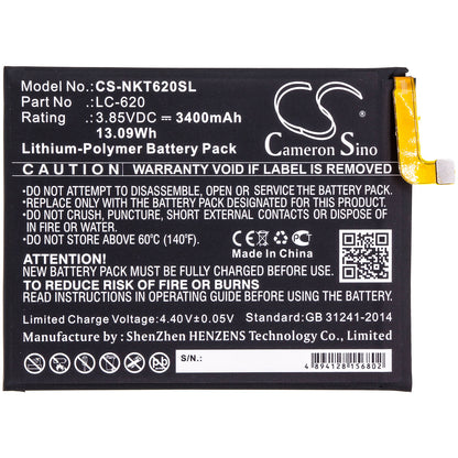 3.85V, 3400mAh, Li-Polymer Battery fits Nokia, 6.2, 13.09Wh