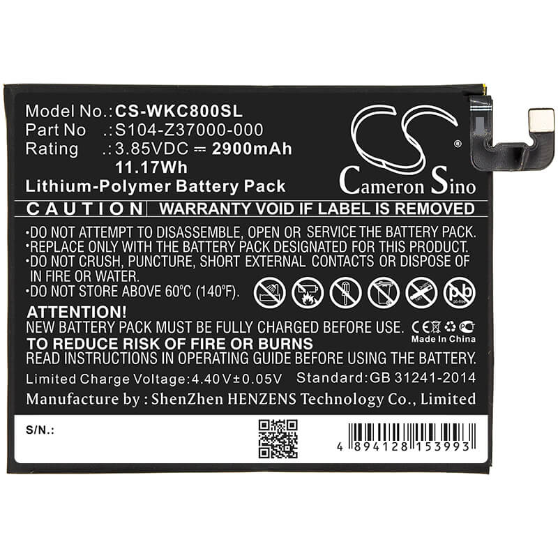 3.85V, 2900mAh, Li-Polymer Battery fits Wiko, C800ae, View 2, 11.165Wh
