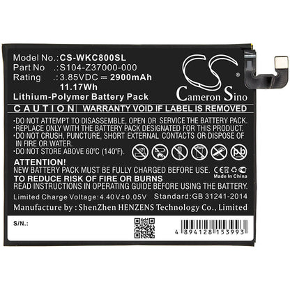 3.85V, 2900mAh, Li-Polymer Battery fits Wiko, C800ae, View 2, 11.165Wh