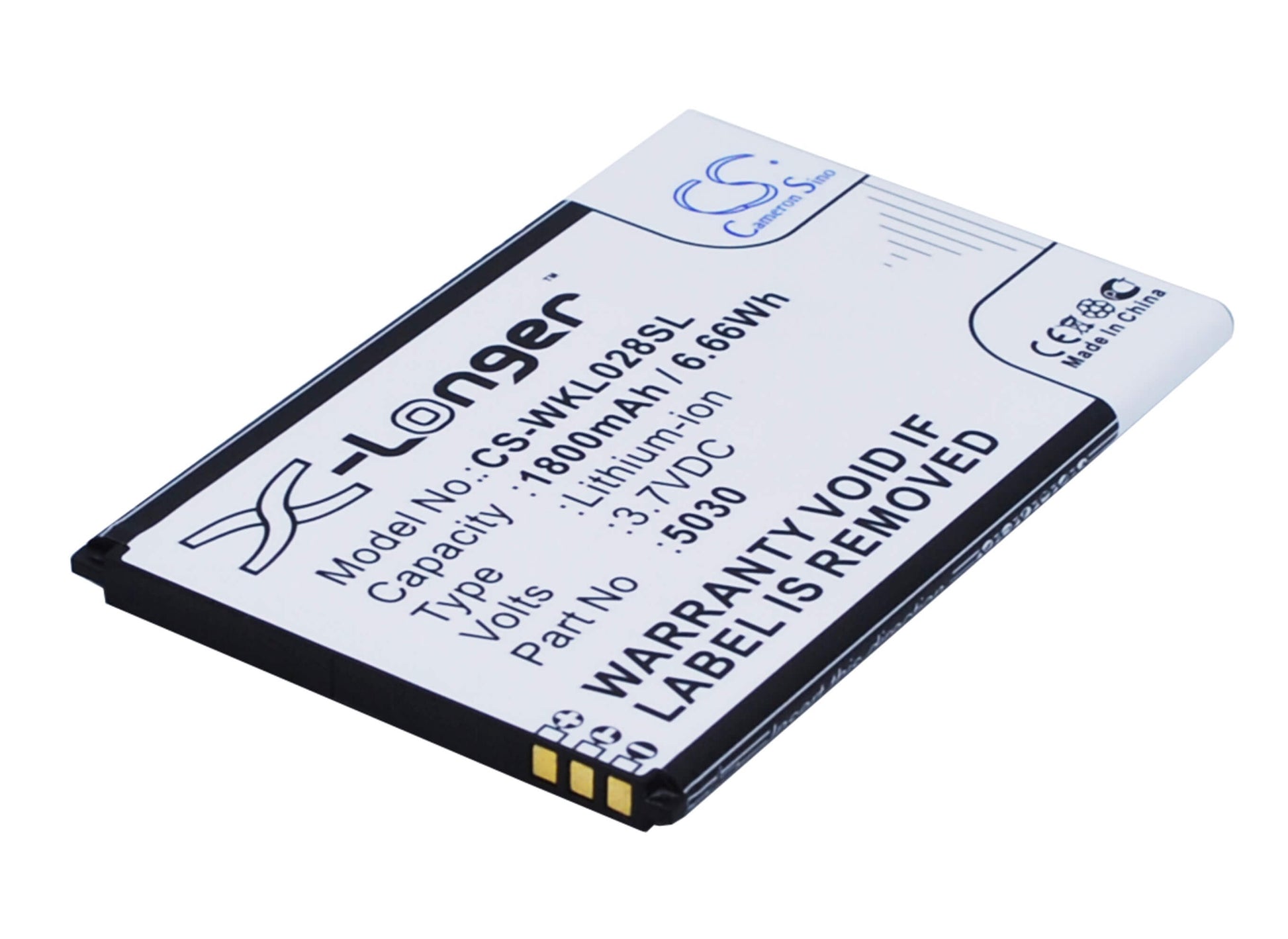 3.7V, 1800mAh, Li-ion Battery fits Wiko, Lenny 2, Lenny 3, 6.66Wh