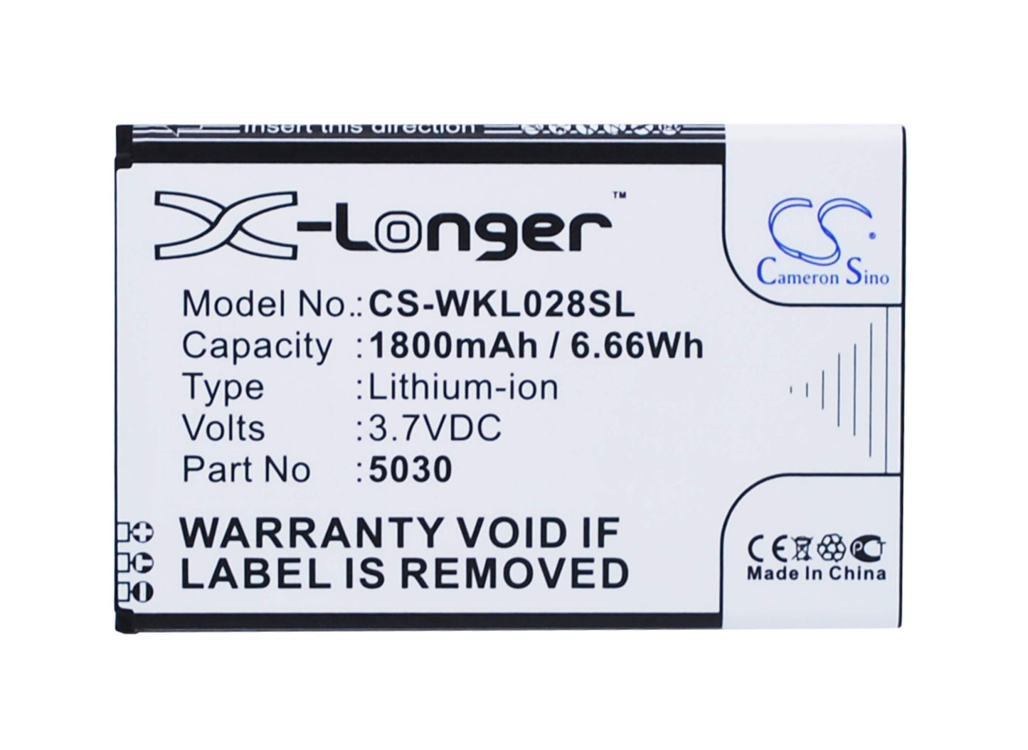 3.7V, 1800mAh, Li-ion Battery fits Wiko, Lenny 2, Lenny 3, 6.66Wh