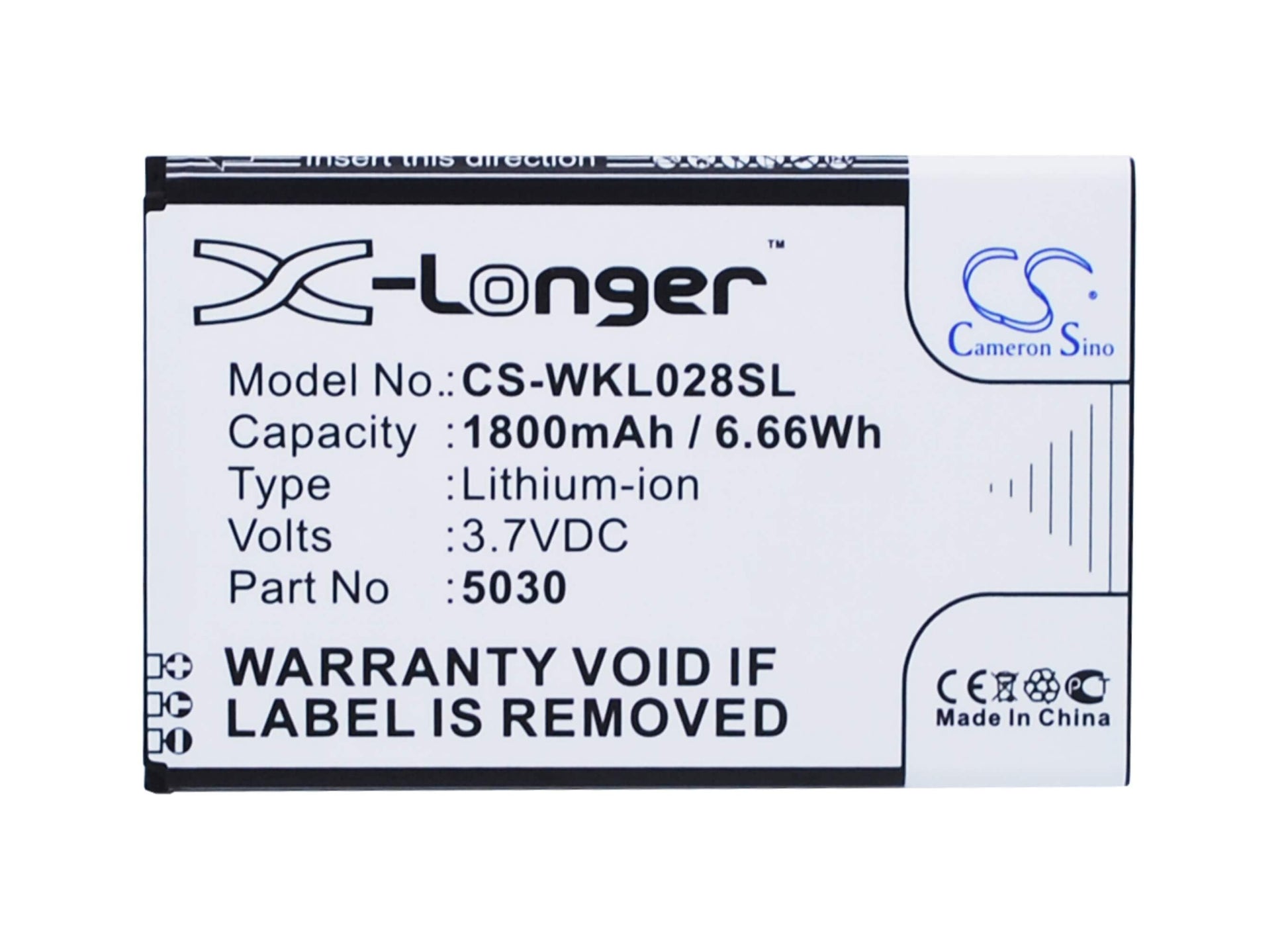 3.7V, 1800mAh, Li-ion Battery fits Wiko, Lenny 2, Lenny 3, 6.66Wh