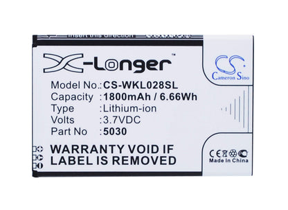 3.7V, 1800mAh, Li-ion Battery fits Wiko, Lenny 2, Lenny 3, 6.66Wh